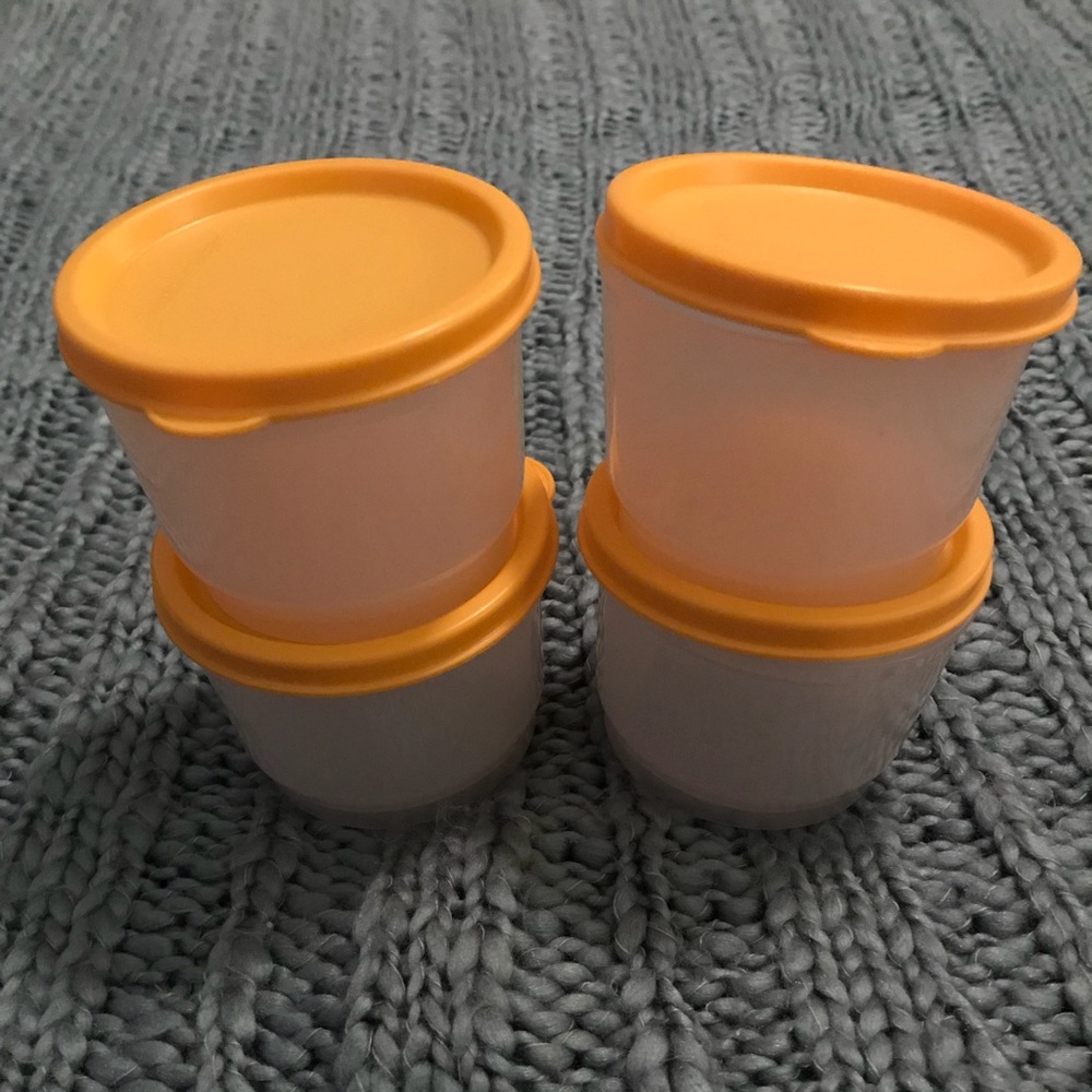 Tupperware 4oz snack cups with orange lid